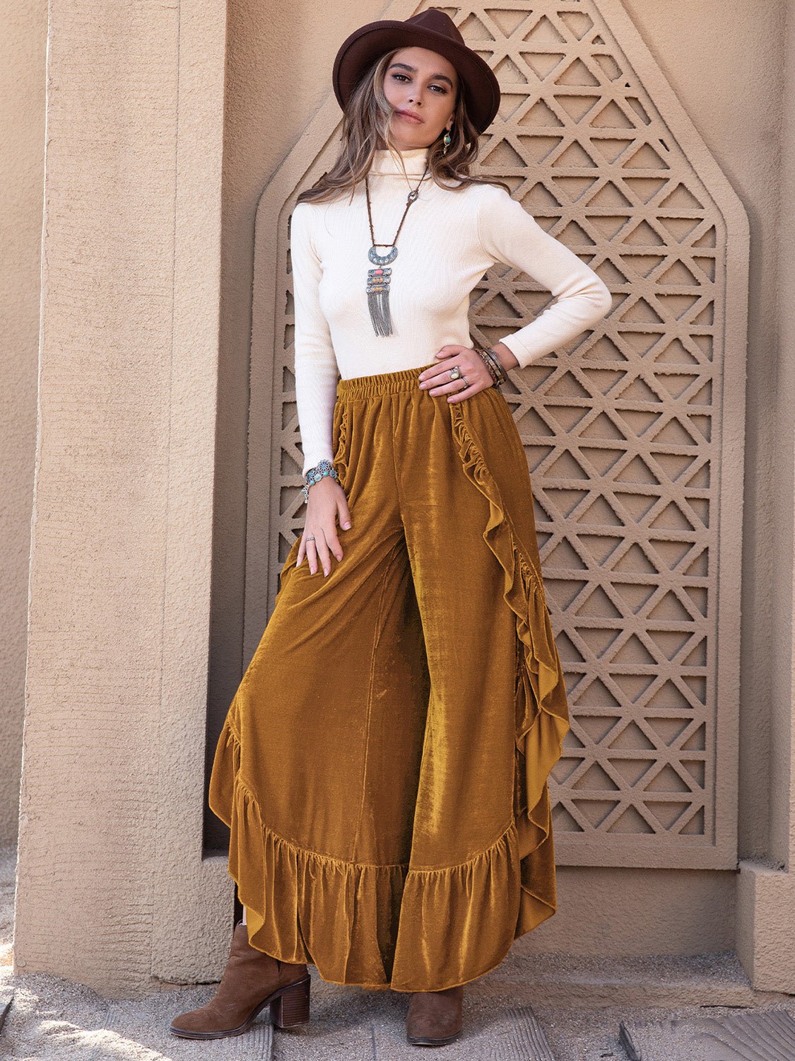 Slit Ruffled Wide Leg Pants - Flip Flop Dynasty
