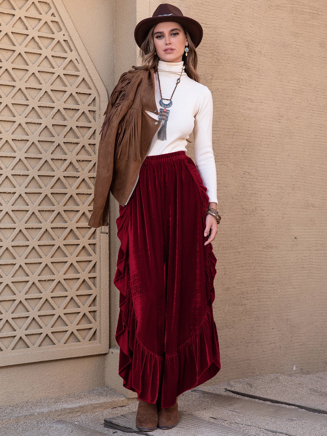 Slit Ruffled Wide Leg Pants - Flip Flop Dynasty