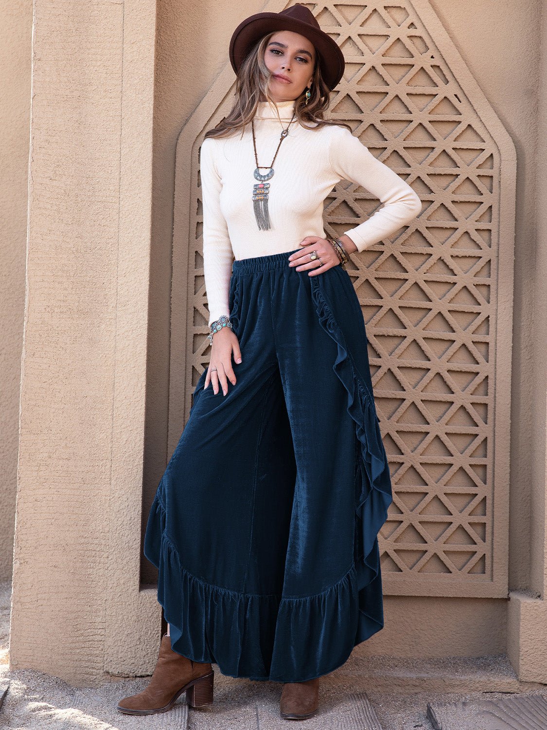 Slit Ruffled Wide Leg Pants - Flip Flop Dynasty