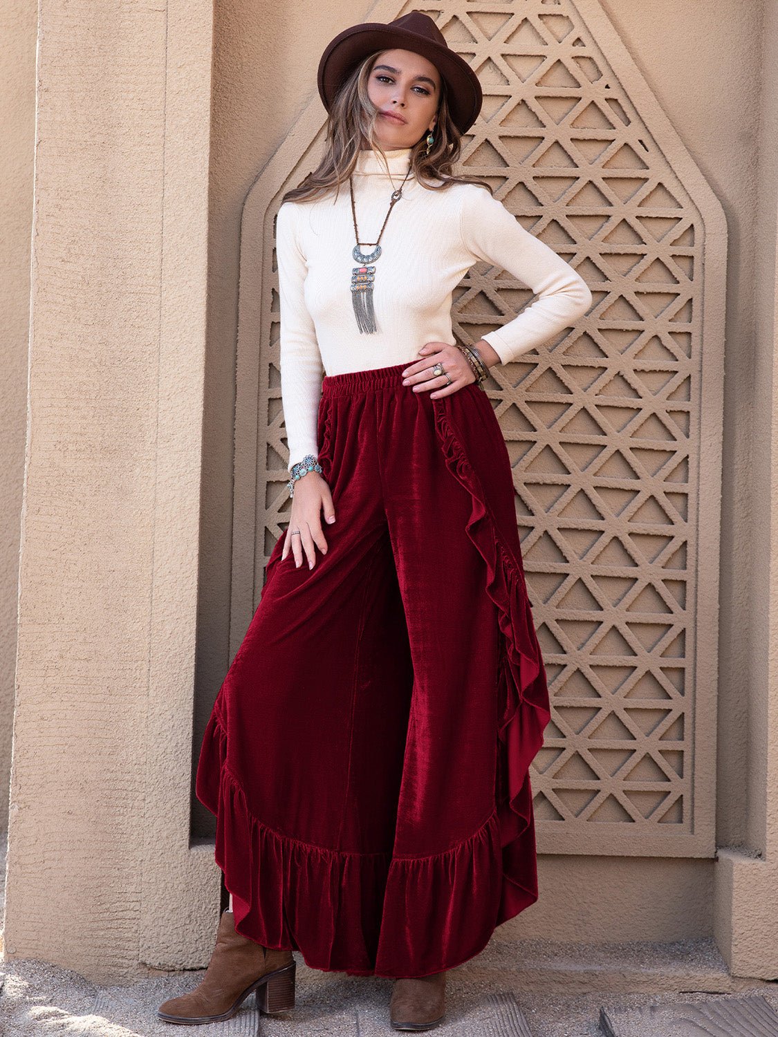 Slit Ruffled Wide Leg Pants - Flip Flop Dynasty