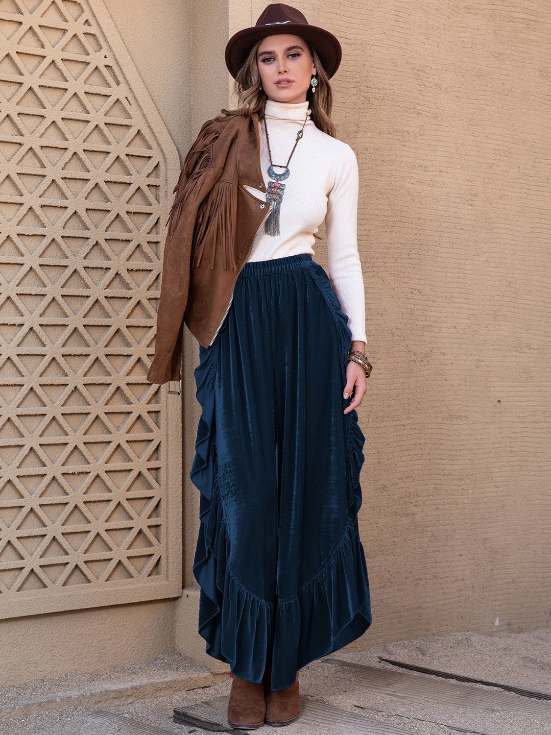 Slit Ruffled Wide Leg Pants - Flip Flop Dynasty