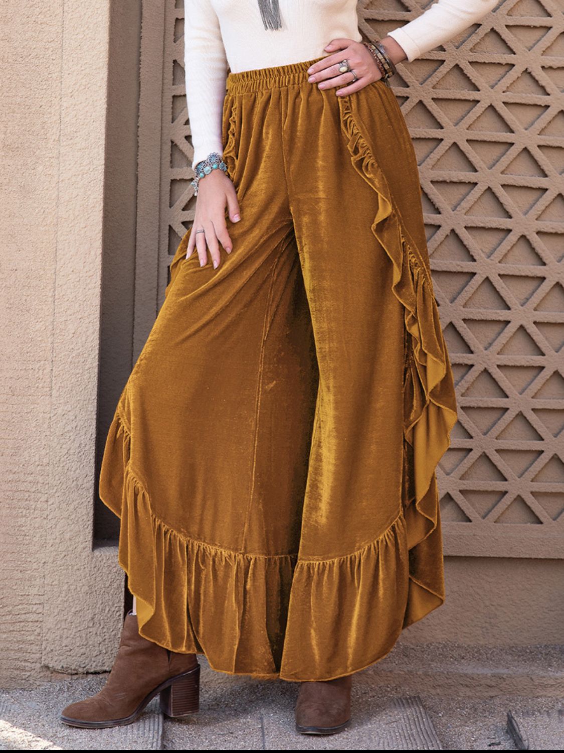 Slit Ruffled Wide Leg Pants - Flip Flop Dynasty