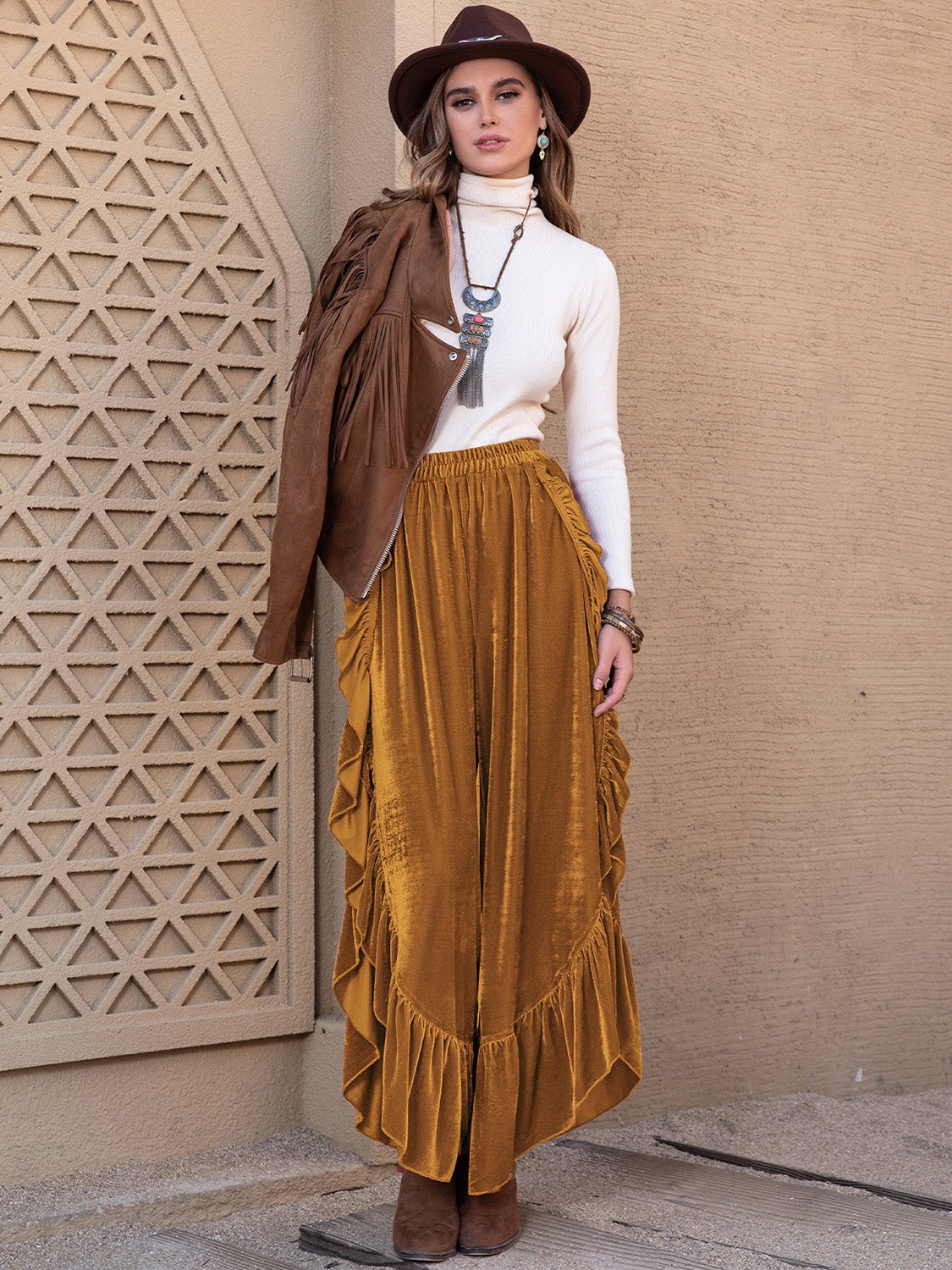 Slit Ruffled Wide Leg Pants - Flip Flop Dynasty