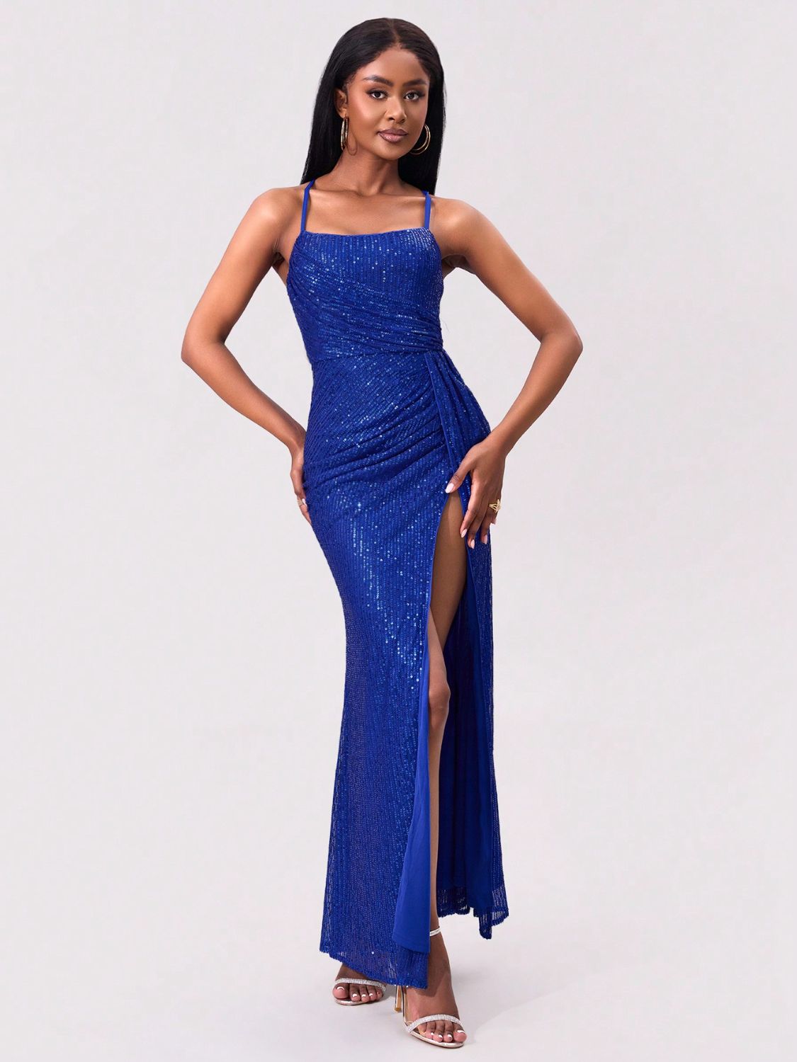 Slit Sequin Square Neck Spaghetti Strap Dress - Flip Flop Dynasty