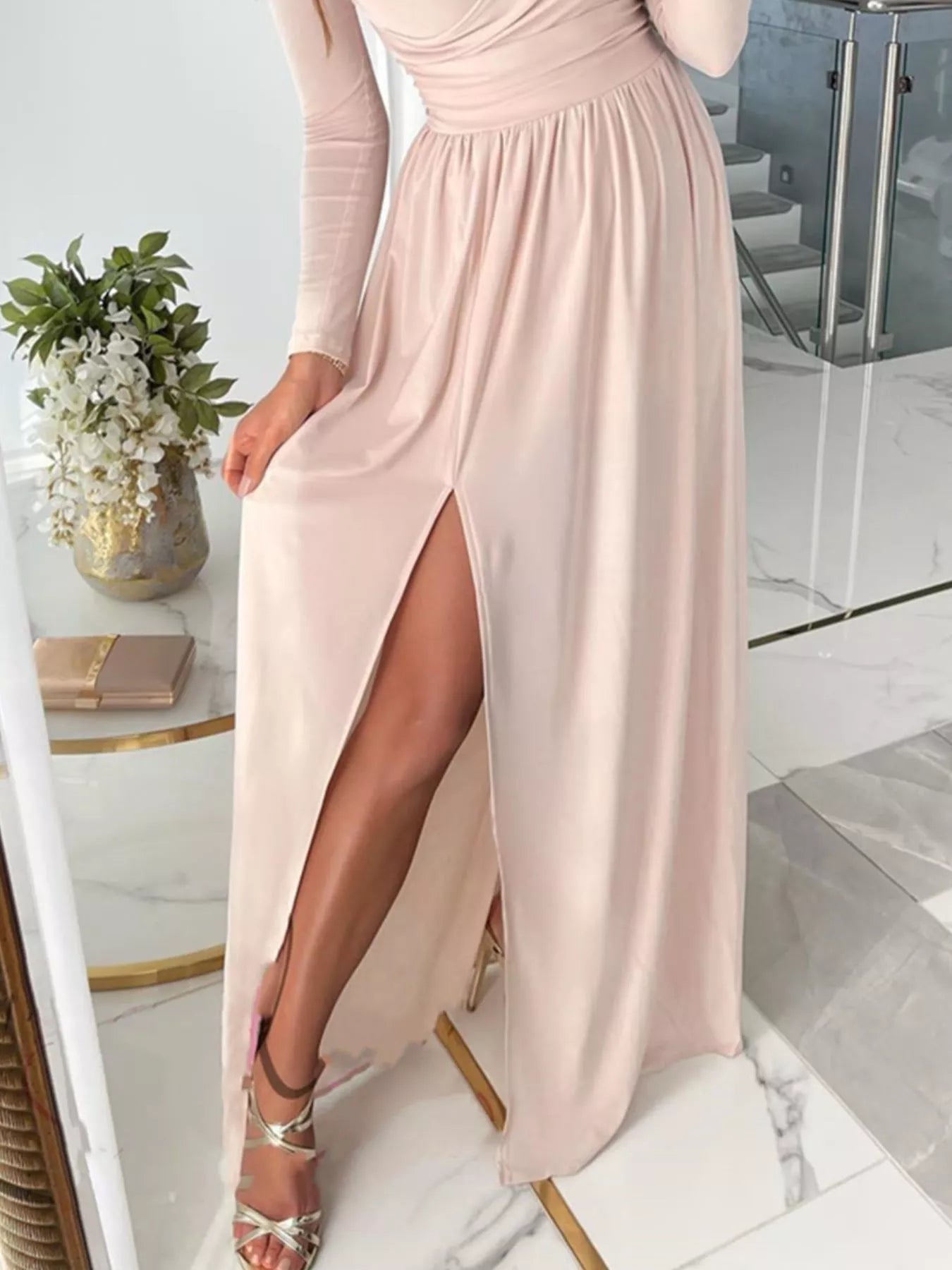 Slit Surplice Cold Shoulder Maxi Dress - Flip Flop Dynasty