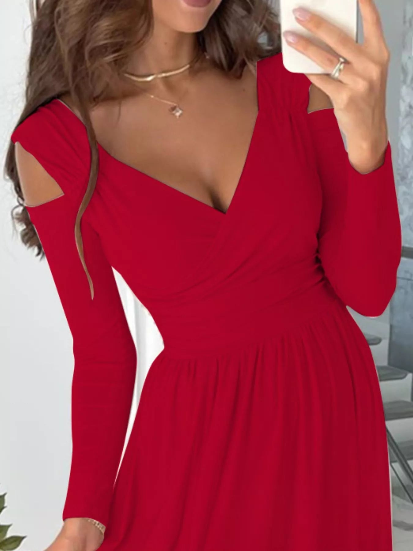 Slit Surplice Cold Shoulder Maxi Dress - Flip Flop Dynasty