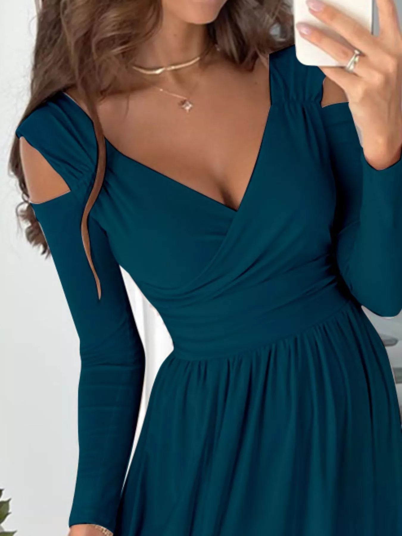 Slit Surplice Cold Shoulder Maxi Dress - Flip Flop Dynasty