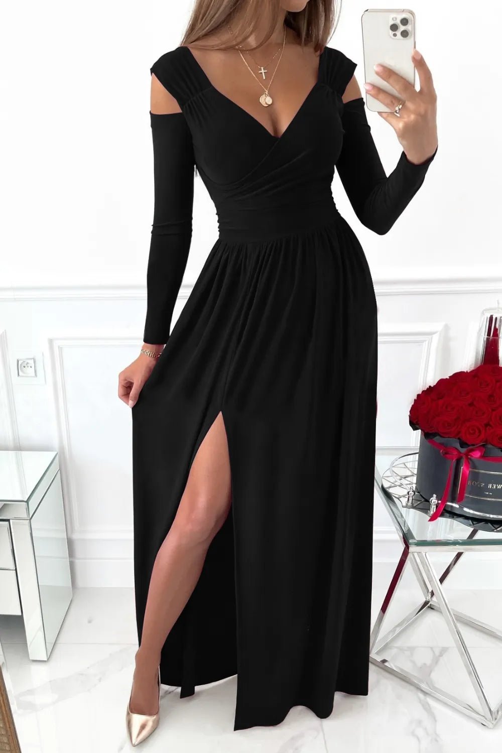 Slit Surplice Long Sleeve Maxi Dress - Flip Flop Dynasty