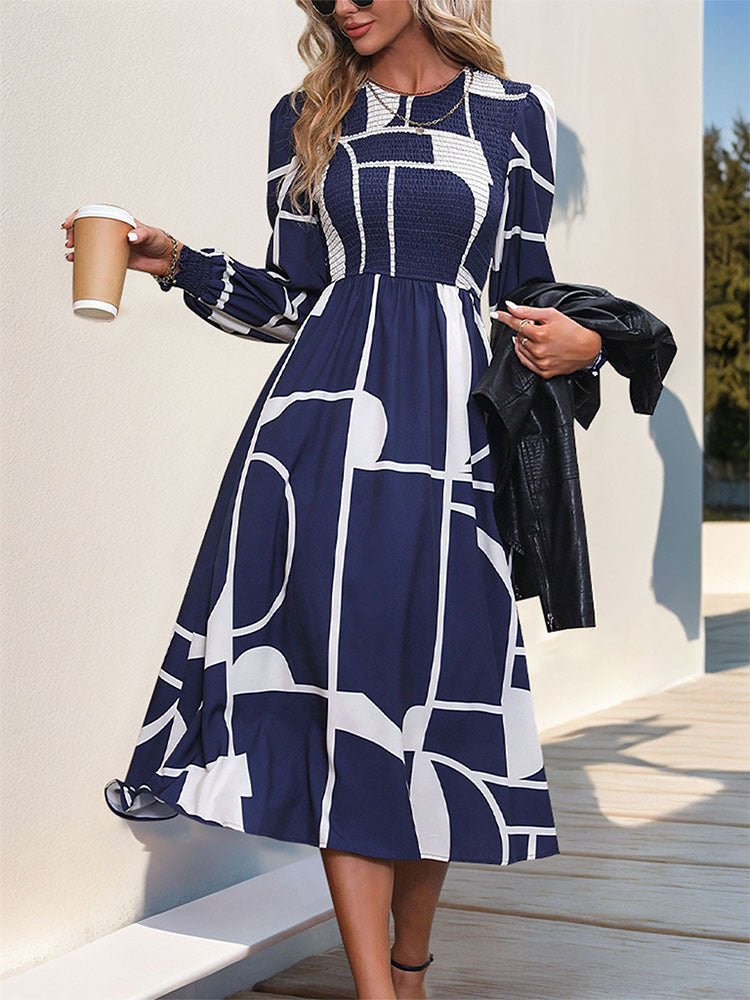 Smocked Color Block Long Sleeve Midi Dress - Flip Flop Dynasty