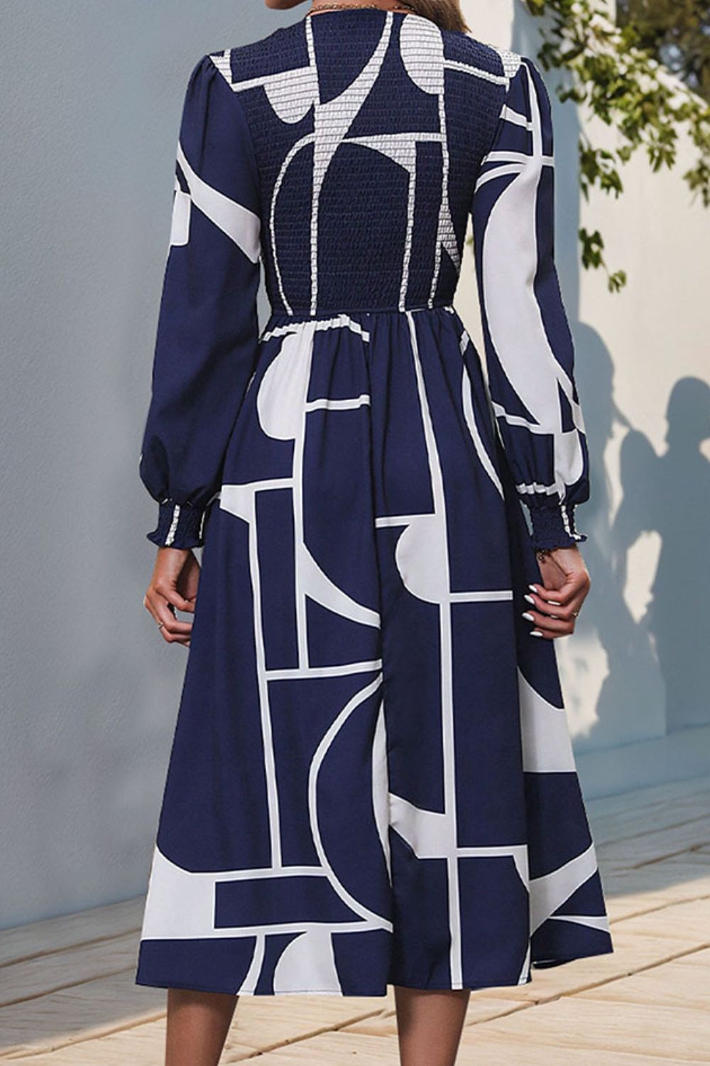 Smocked Color Block Long Sleeve Midi Dress - Flip Flop Dynasty