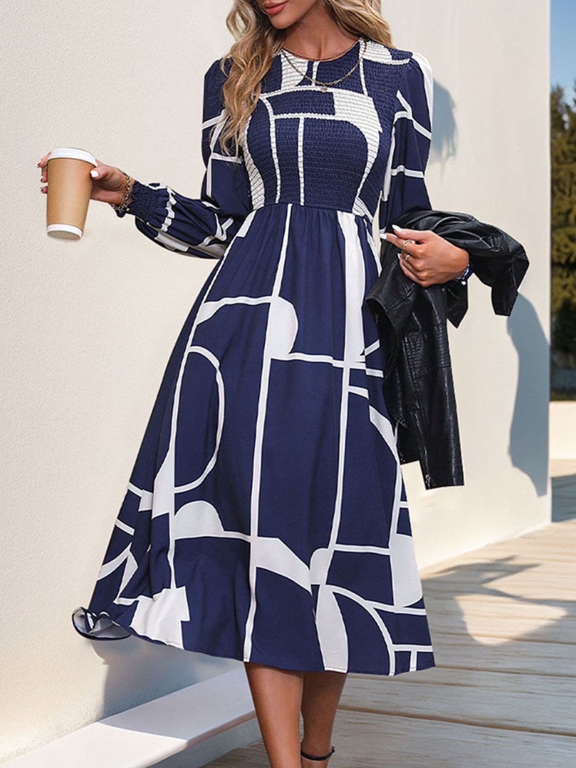 Smocked Color Block Long Sleeve Midi Dress - Flip Flop Dynasty