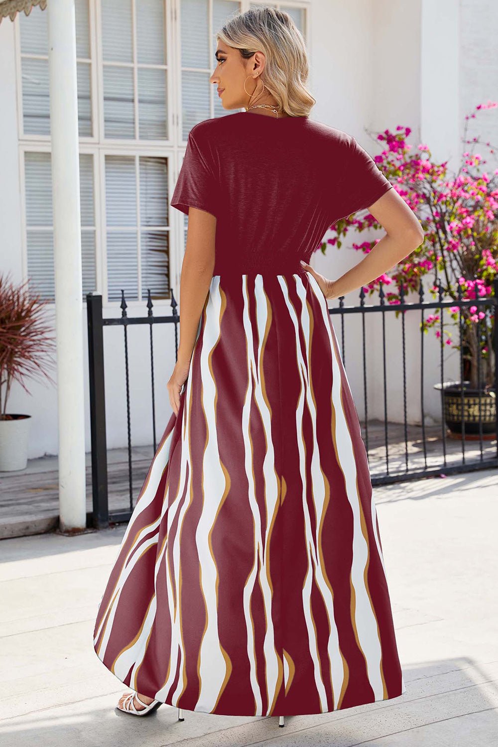 Smocked High - Low Printed Surplice Dress - Flip Flop Dynasty