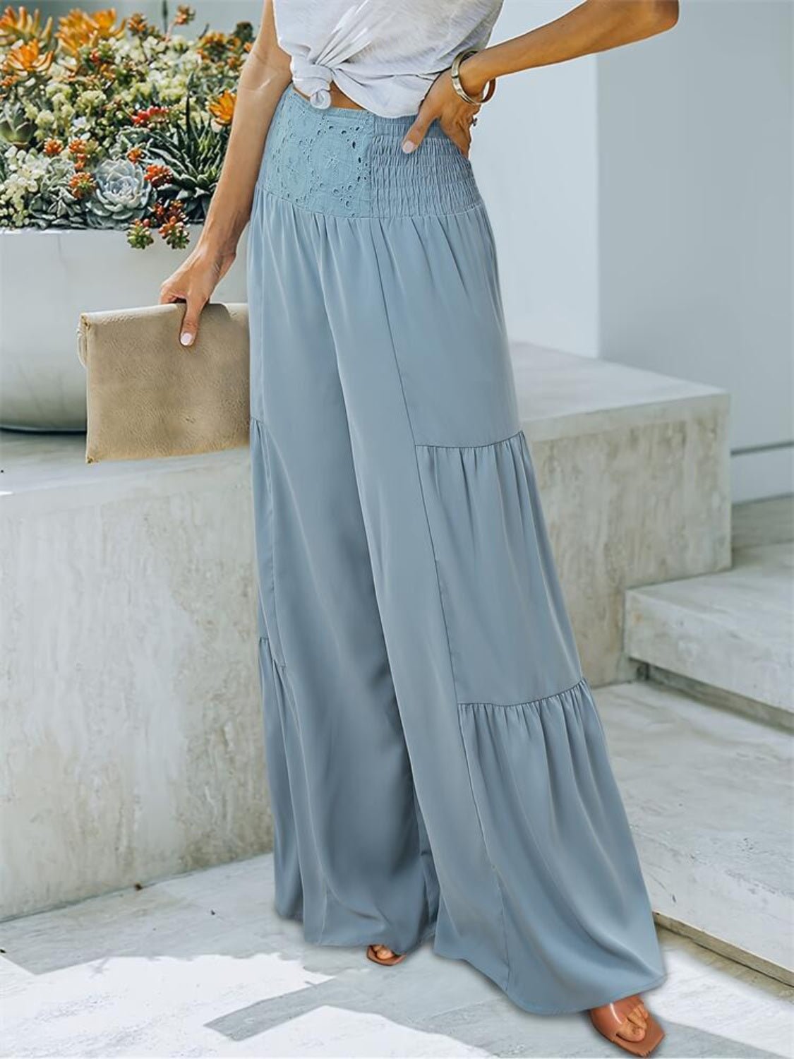 Smocked High Waist Pants - Flip Flop Dynasty