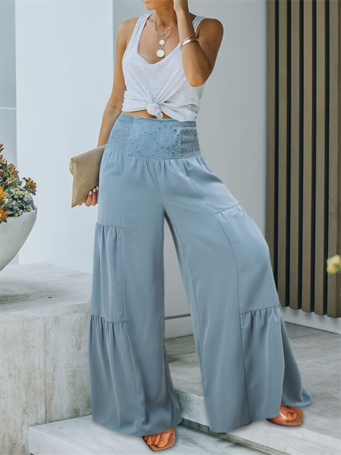 Smocked High Waist Pants - Flip Flop Dynasty