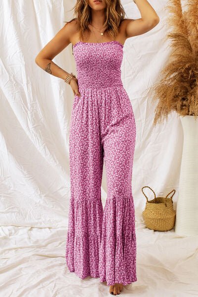 Smocked Printed Wide Strap Jumpsuit - Flip Flop Dynasty