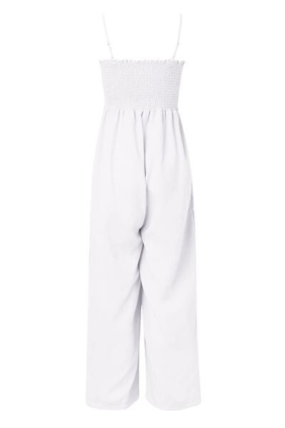 Smocked Spaghetti Strap Wide Leg Jumpsuit - Flip Flop Dynasty