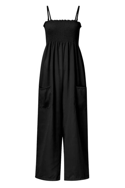 Smocked Spaghetti Strap Wide Leg Jumpsuit - Flip Flop Dynasty