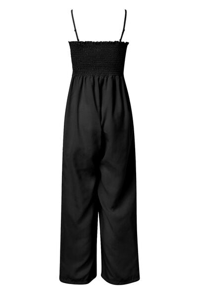Smocked Spaghetti Strap Wide Leg Jumpsuit - Flip Flop Dynasty