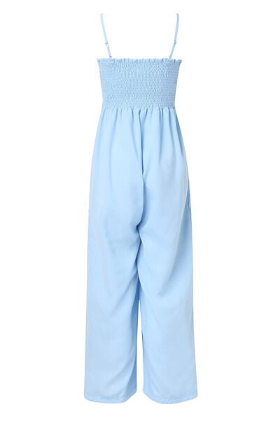 Smocked Spaghetti Strap Wide Leg Jumpsuit - Flip Flop Dynasty