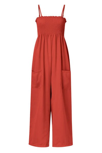 Smocked Spaghetti Strap Wide Leg Jumpsuit - Flip Flop Dynasty