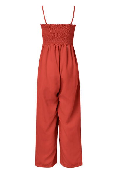 Smocked Spaghetti Strap Wide Leg Jumpsuit - Flip Flop Dynasty