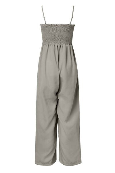 Smocked Spaghetti Strap Wide Leg Jumpsuit - Flip Flop Dynasty