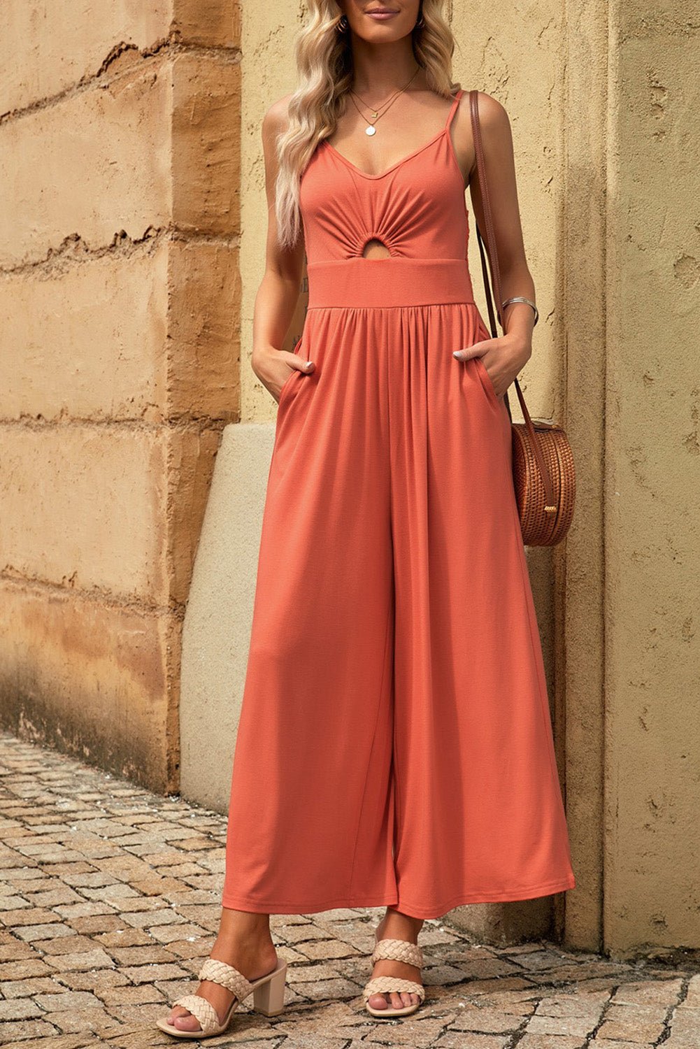 Smocked Spaghetti Strap Wide Leg Jumpsuit - Flip Flop Dynasty