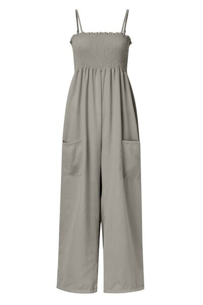 Smocked Spaghetti Strap Wide Leg Jumpsuit - Flip Flop Dynasty
