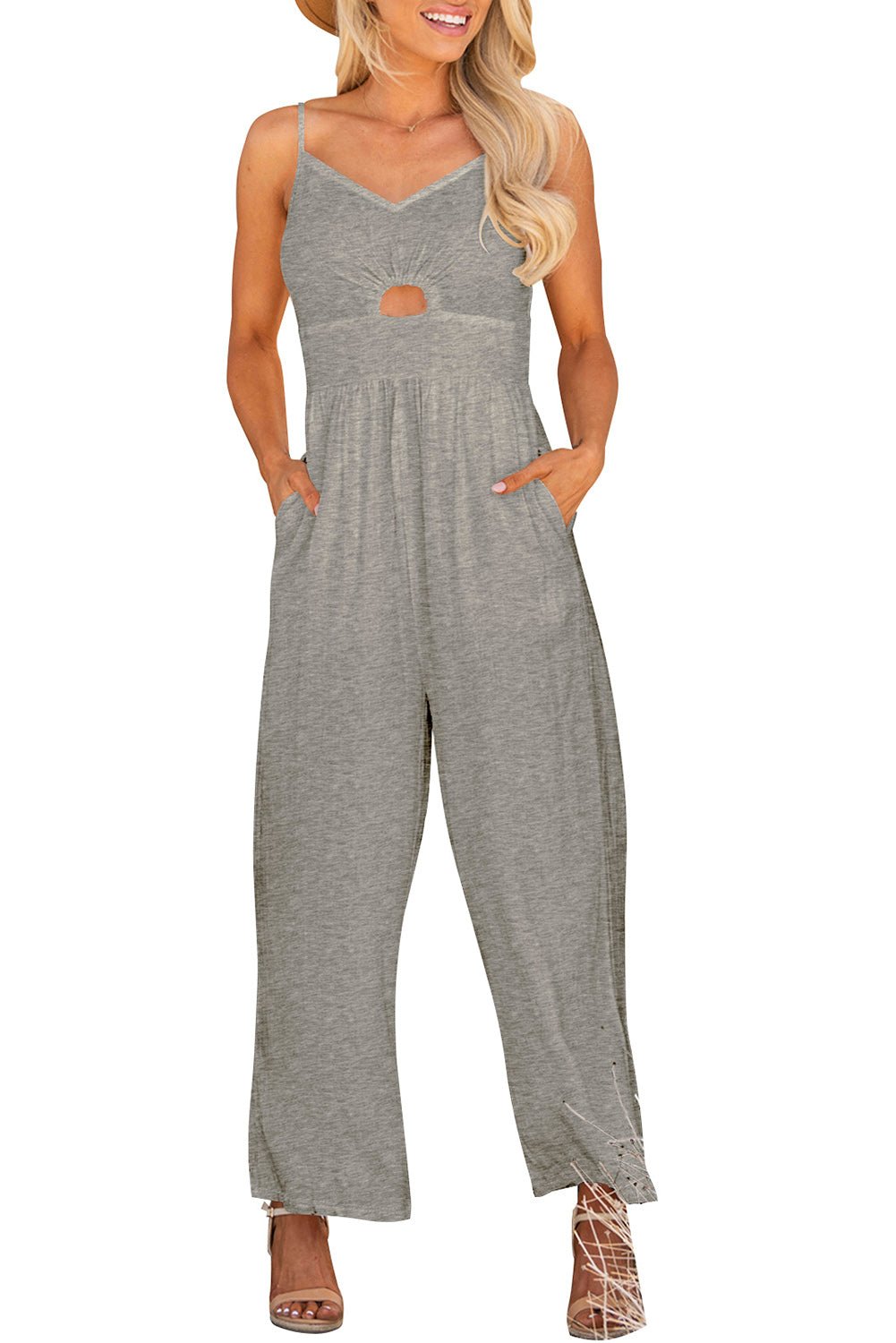 Smocked Spaghetti Strap Wide Leg Jumpsuit - Flip Flop Dynasty