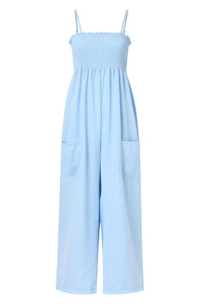 Smocked Spaghetti Strap Wide Leg Jumpsuit - Flip Flop Dynasty