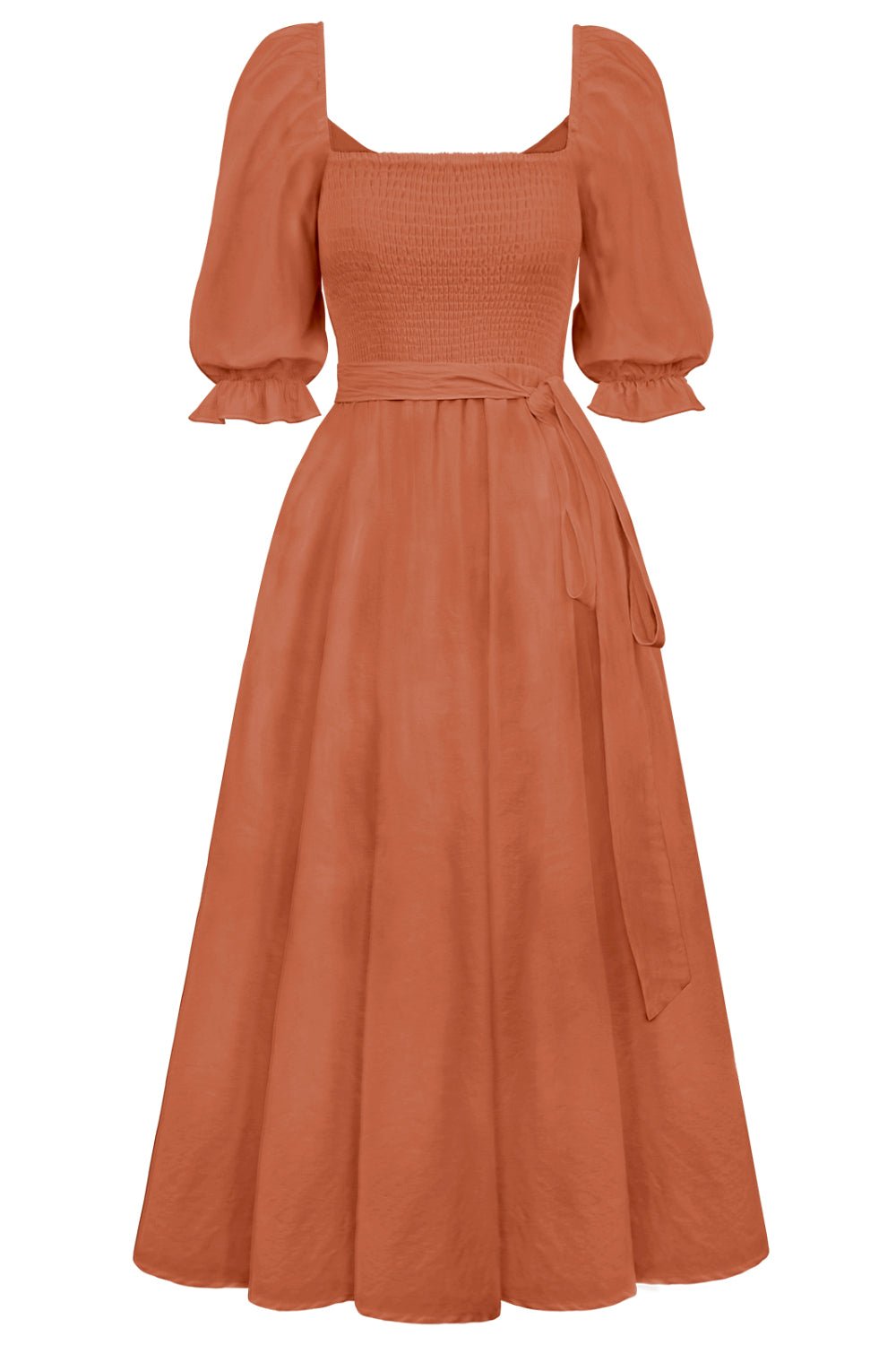 Smocked Tied Flounce Sleeve Midi Dress - Flip Flop Dynasty