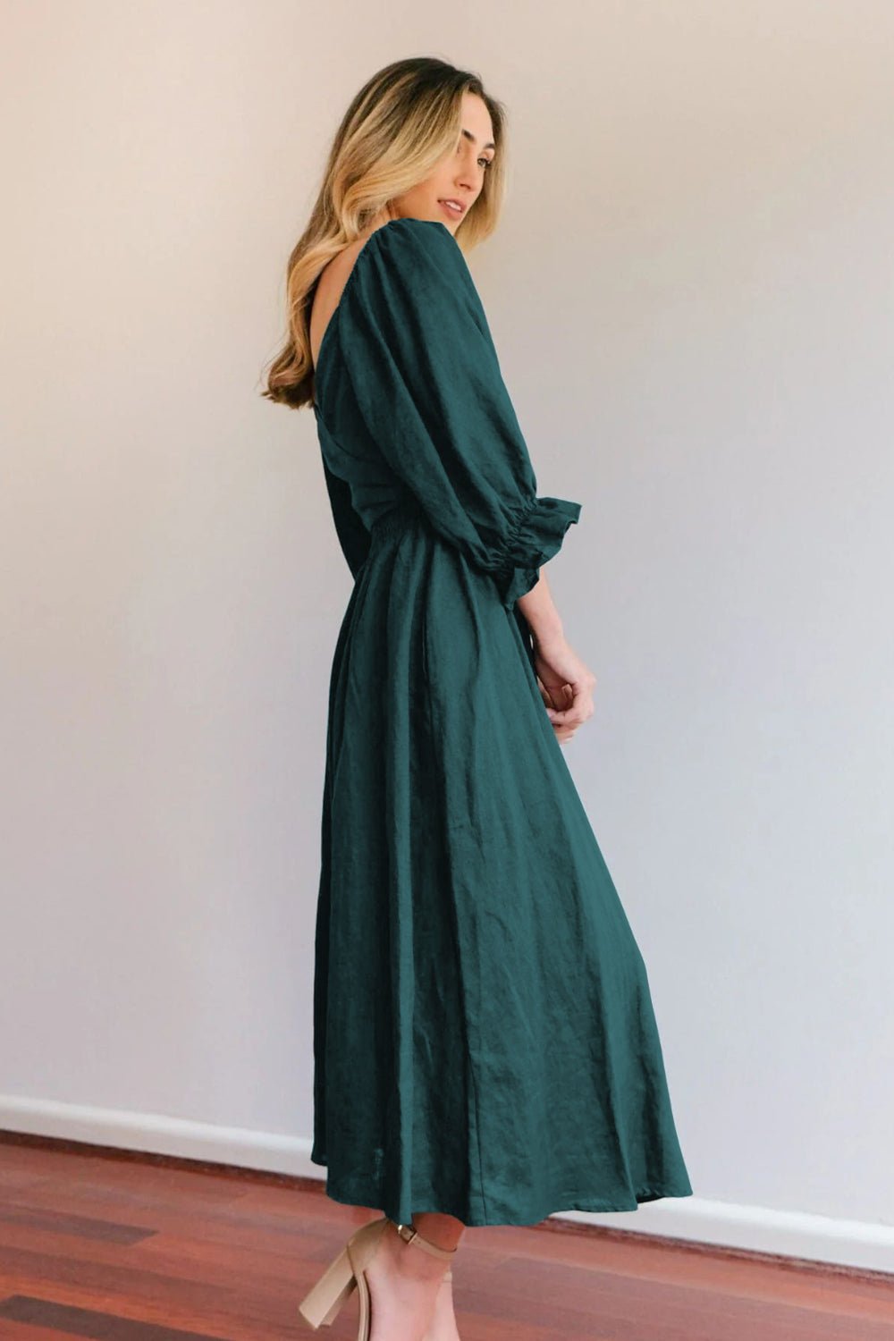 Smocked Tied Flounce Sleeve Midi Dress - Flip Flop Dynasty