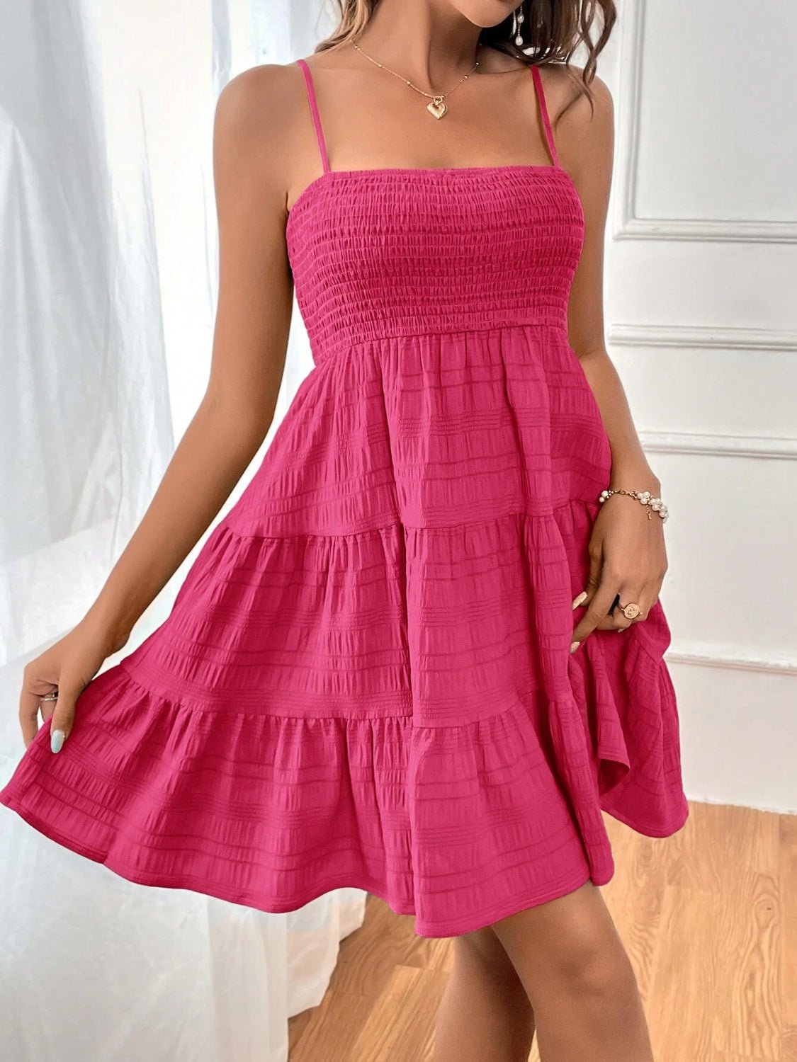 Smocked Tiered Sleeveless Mini Dress - Flip Flop Dynasty
