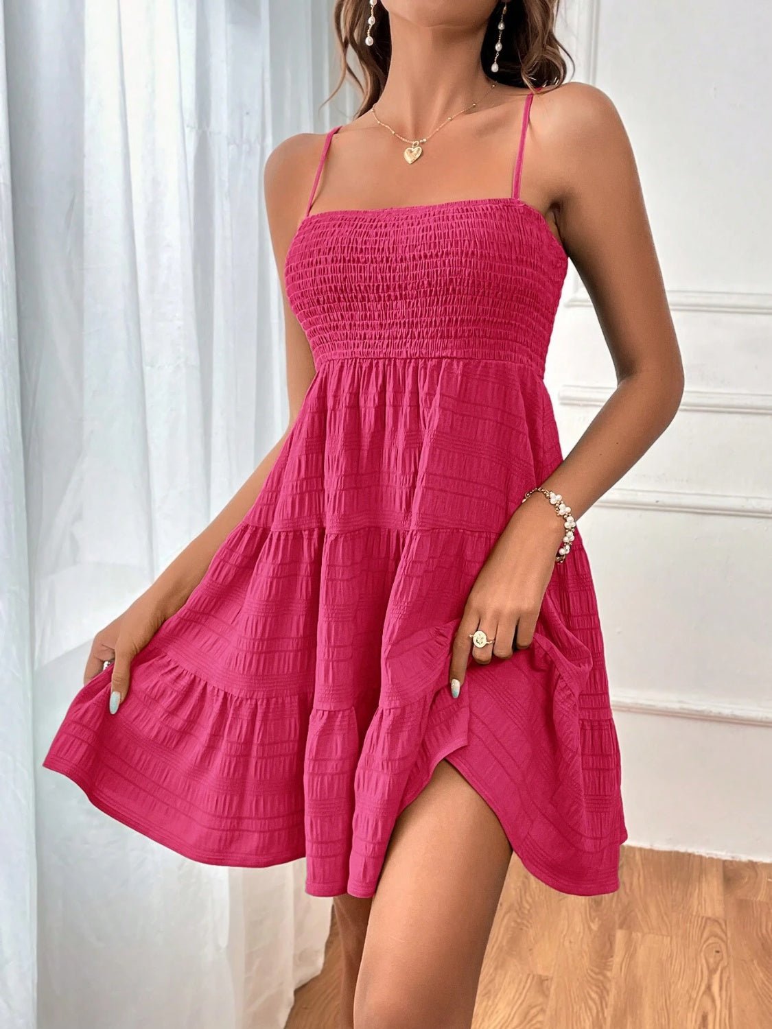 Smocked Tiered Sleeveless Mini Dress - Flip Flop Dynasty