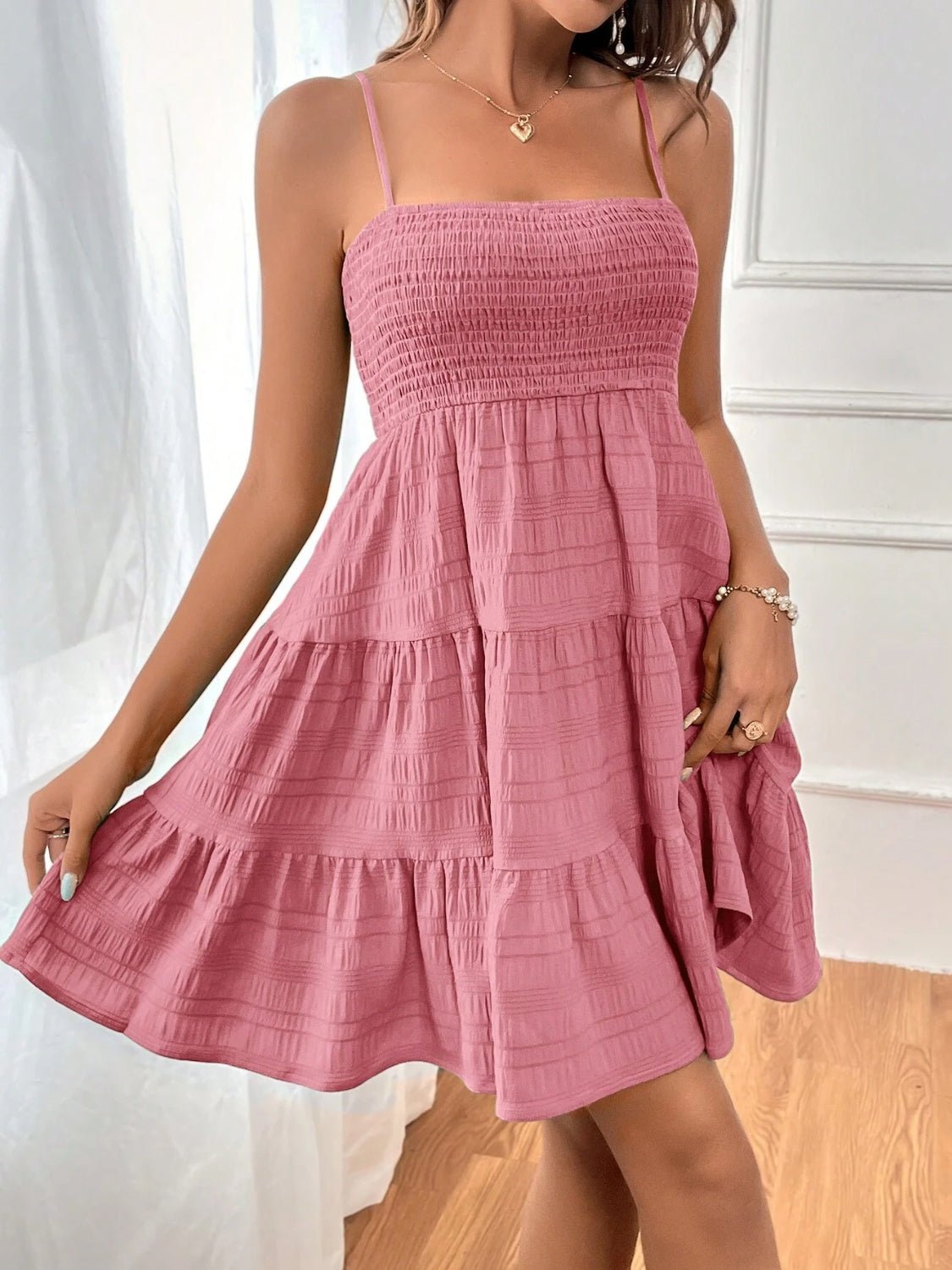 Smocked Tiered Sleeveless Mini Dress - Flip Flop Dynasty