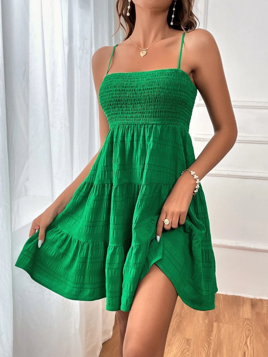 Smocked Tiered Sleeveless Mini Dress - Flip Flop Dynasty