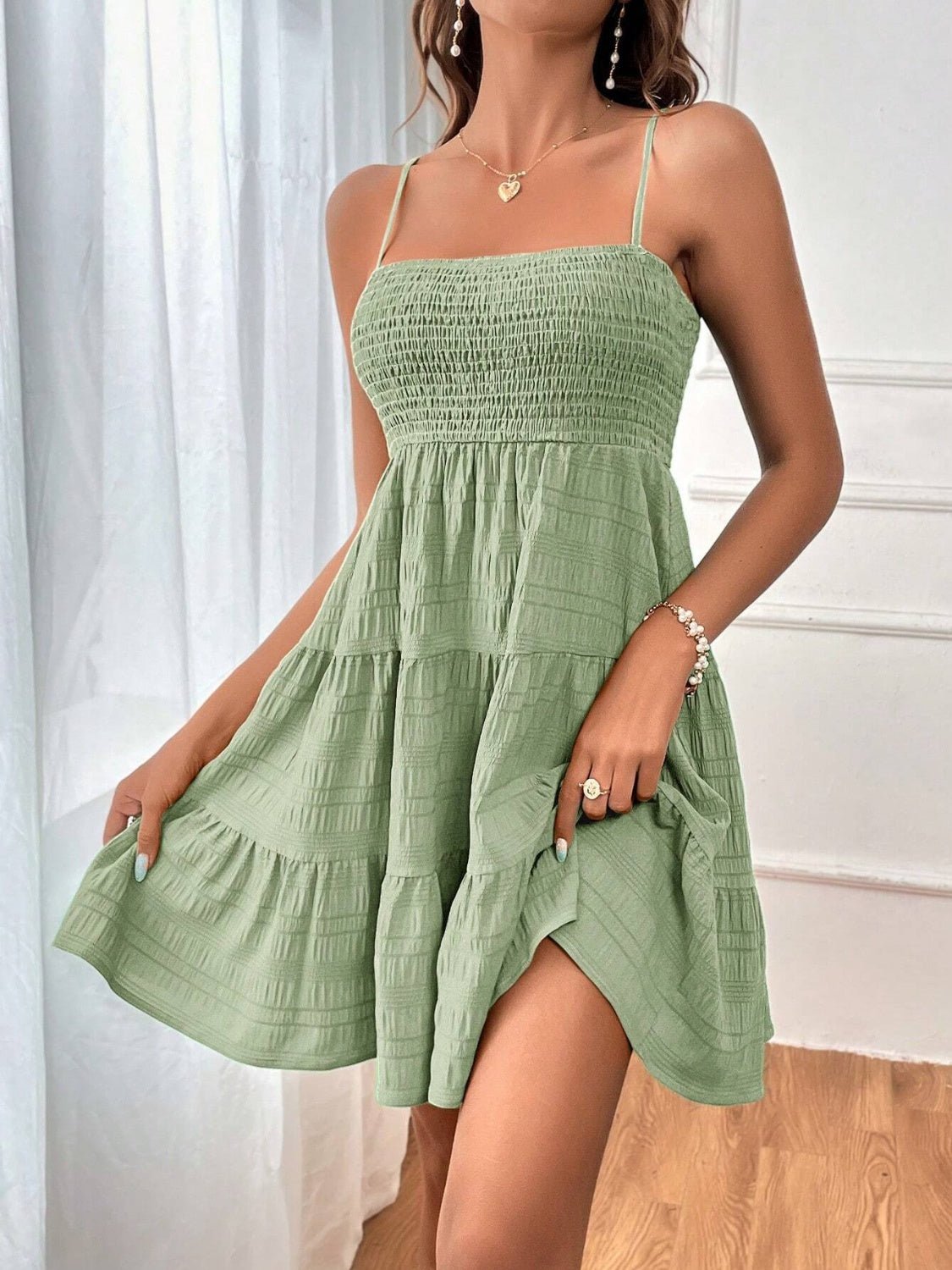 Smocked Tiered Sleeveless Mini Dress - Flip Flop Dynasty