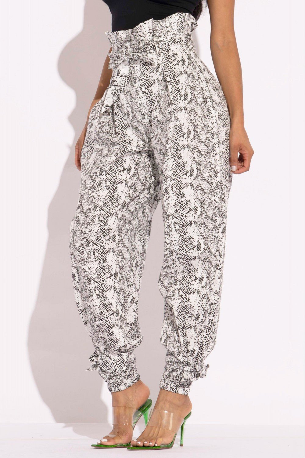 Snake Skin Printed Paper Bag Style Cargo Pants - Flip Flop Dynasty