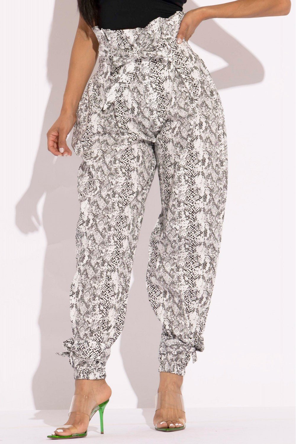 Snake Skin Printed Paper Bag Style Cargo Pants - Flip Flop Dynasty