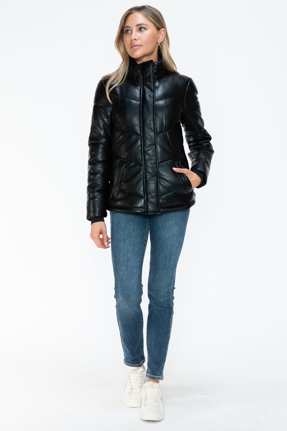 Snobbish Pocketed Zip Up Turtleneck Puffer Jacket - Flip Flop Dynasty