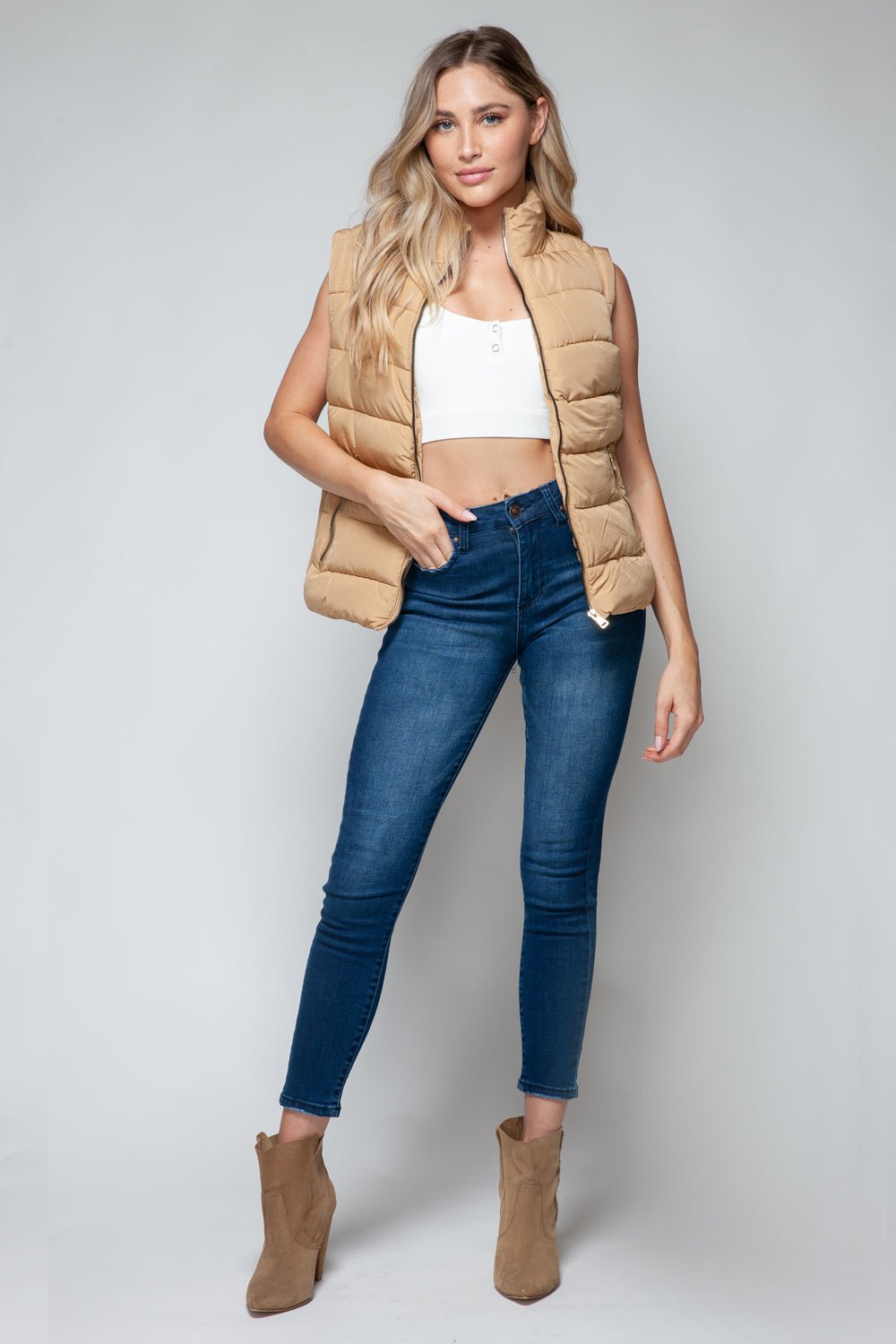 Snobbish Zip Up Turtleneck Vest with Pockets - Flip Flop Dynasty