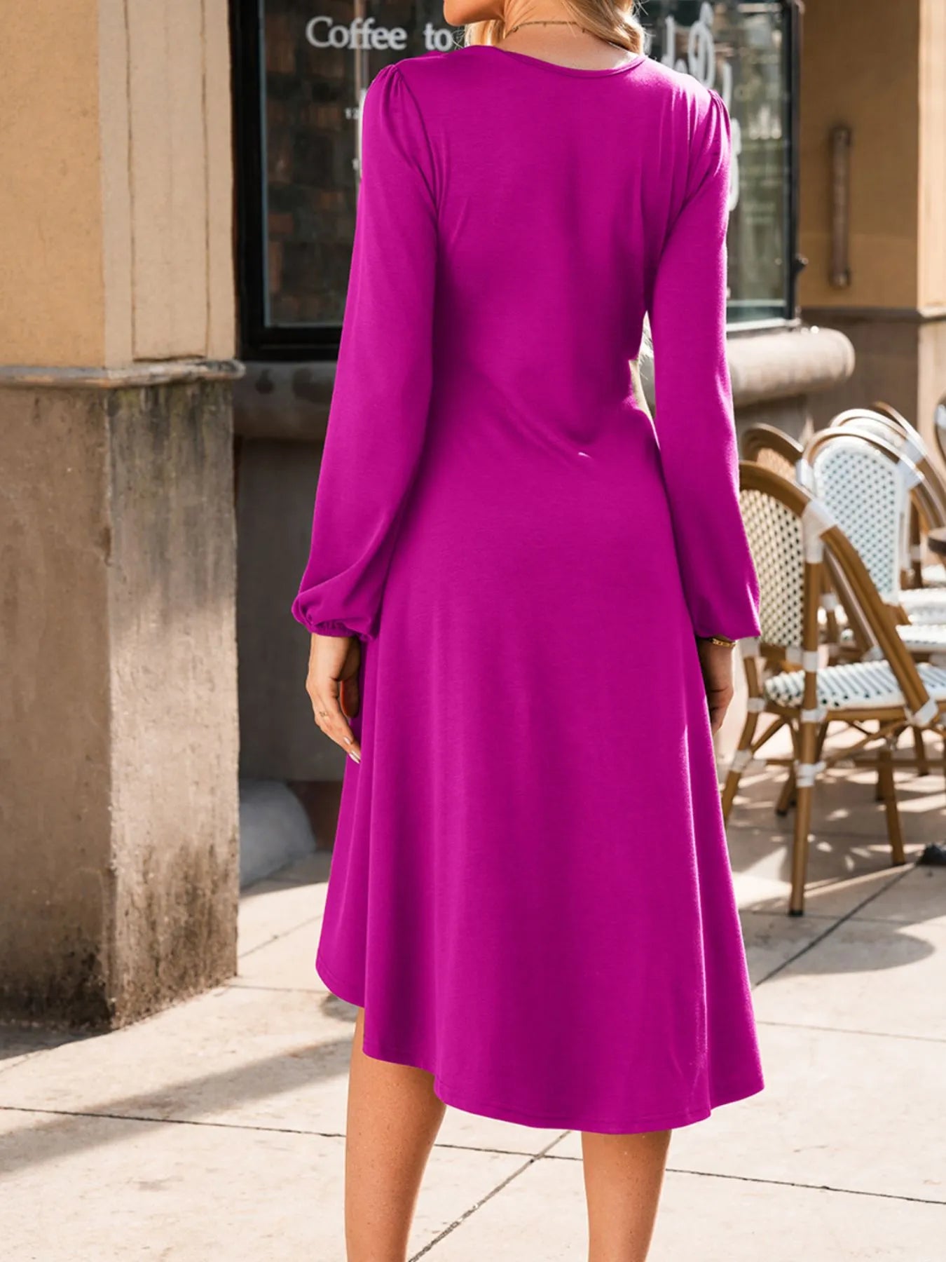 Solid Color Ruched Detail Long Sleeve Midi Dress - Flip Flop Dynasty