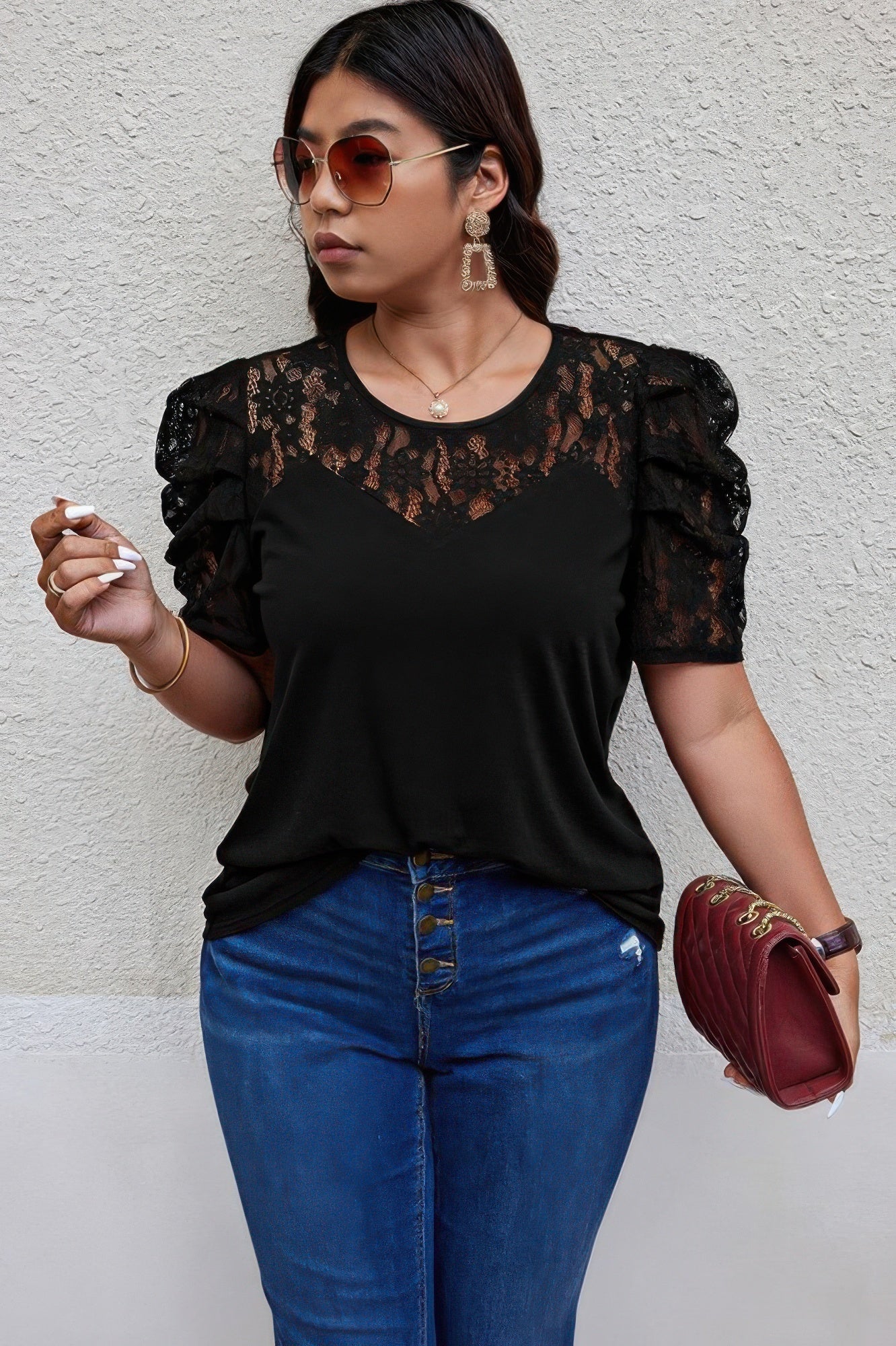 Solid Lace Ruffle Sleeve Hollow Out Elegant Shirt - Flip Flop Dynasty