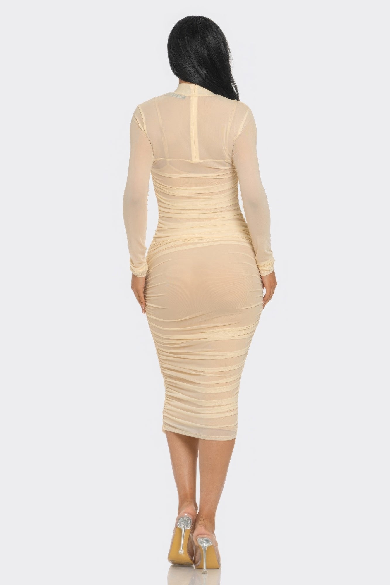 Solid Mesh Ruched Midi Dress - Flip Flop Dynasty