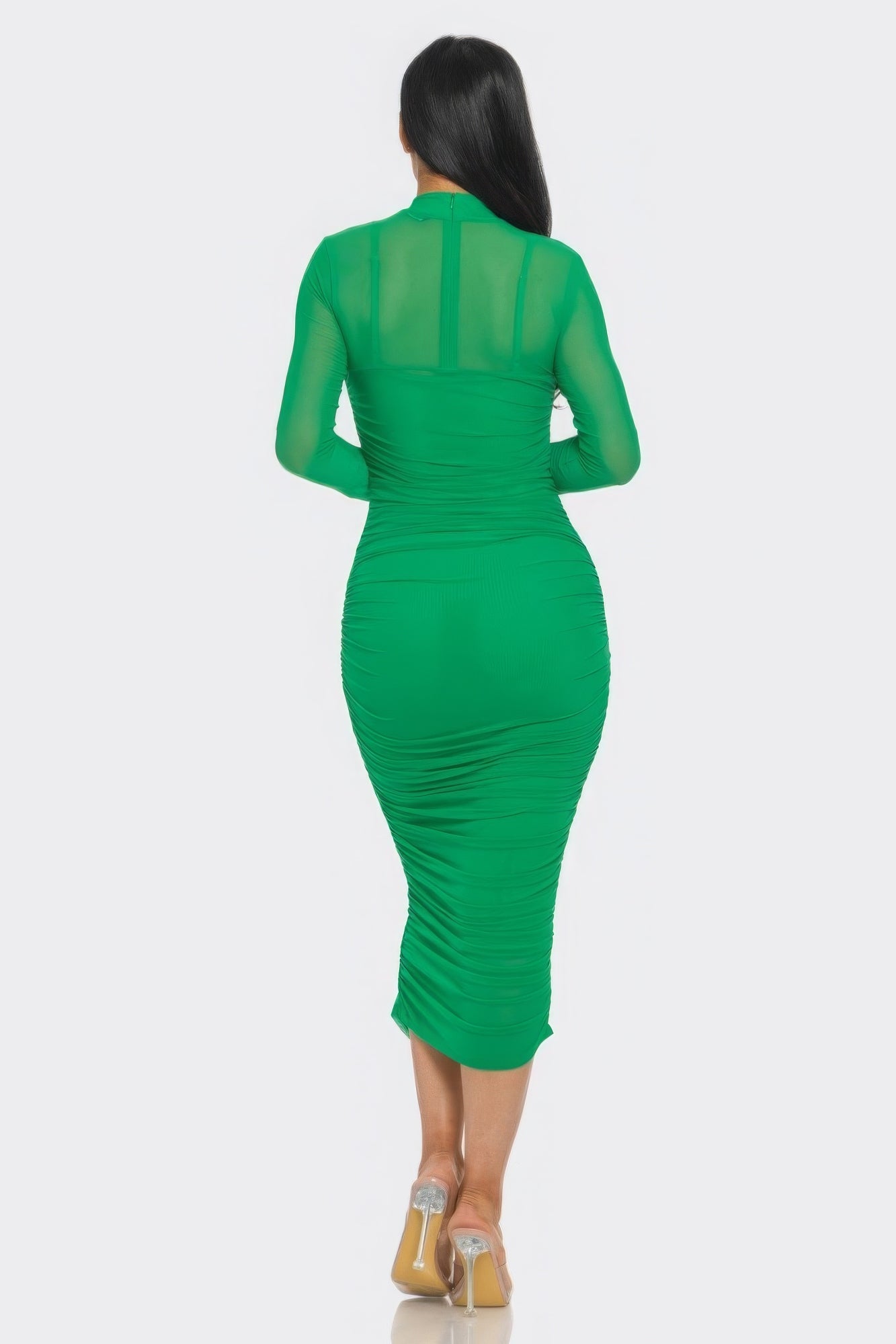 Solid Mesh Ruched Midi Dress - Flip Flop Dynasty