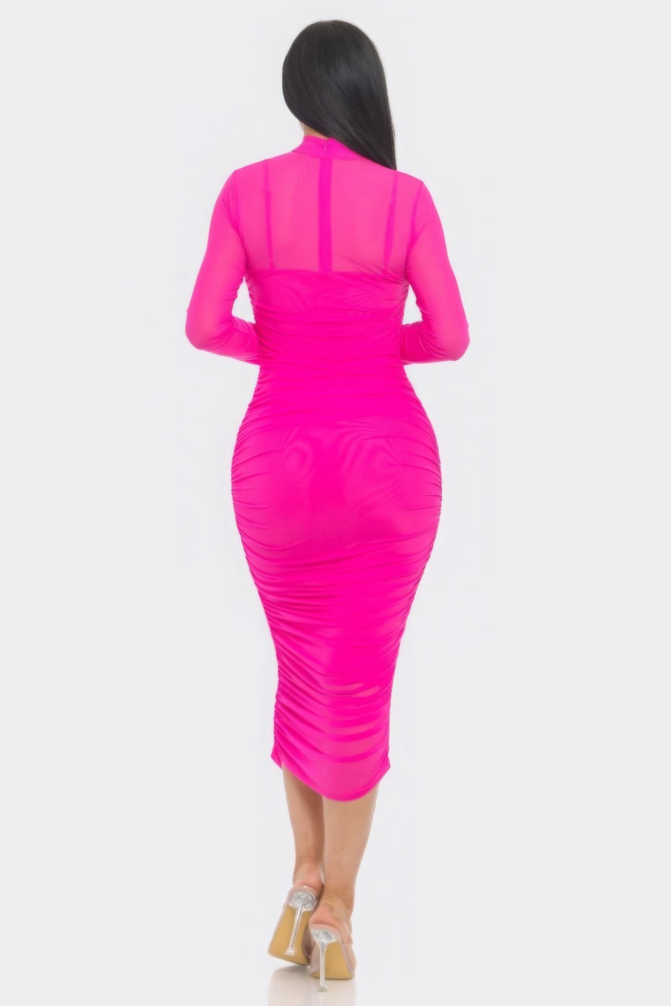 Solid Mesh Ruched Midi Dress - Flip Flop Dynasty