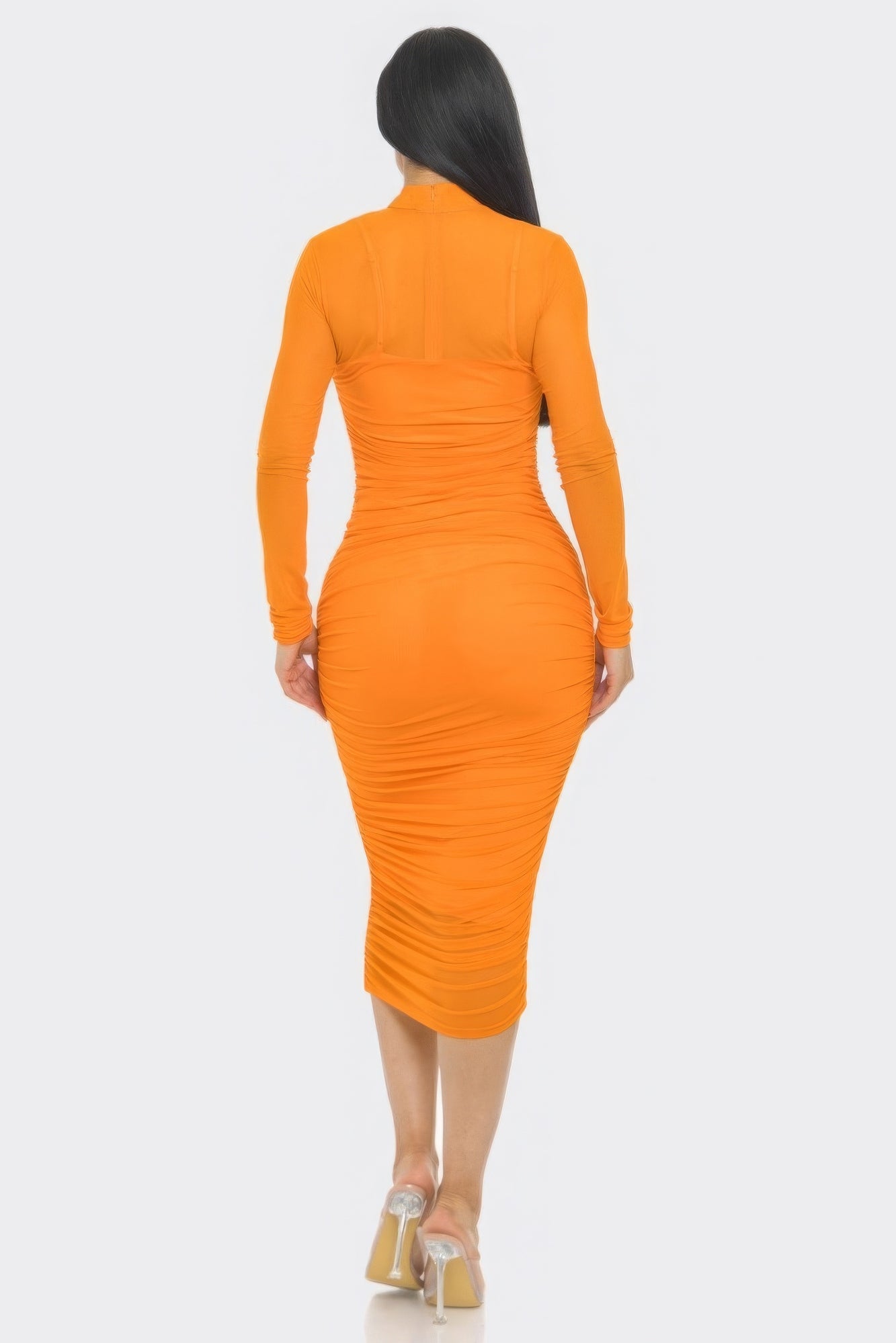 Solid Mesh Ruched Midi Dress - Flip Flop Dynasty