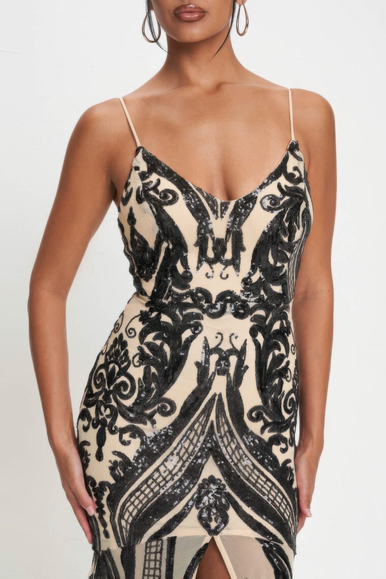 Spaghetti Strap Art Deco Sequins Maxi Dress - Flip Flop Dynasty