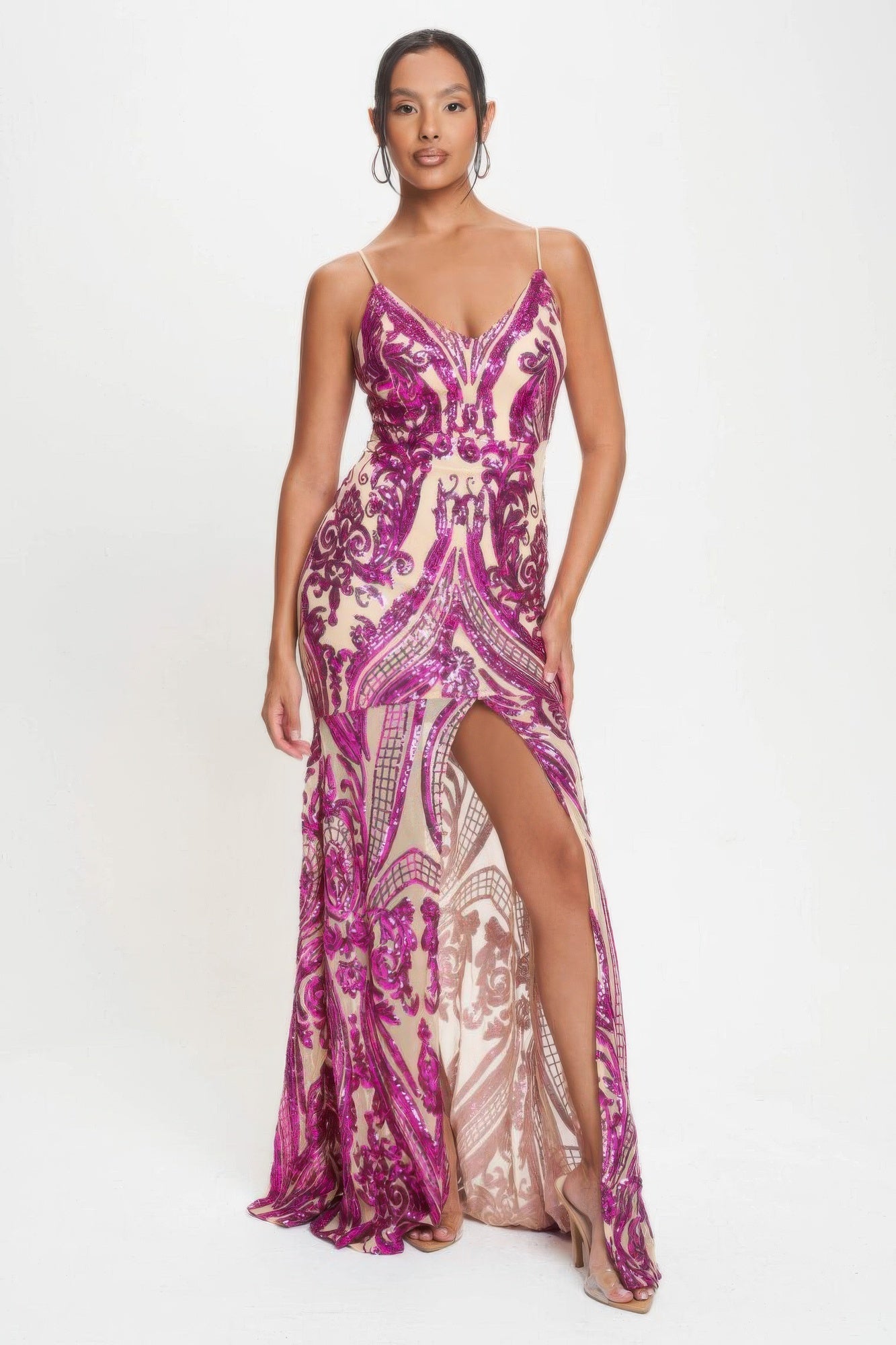 Spaghetti Strap Art Deco Sequins Maxi Dress - Flip Flop Dynasty