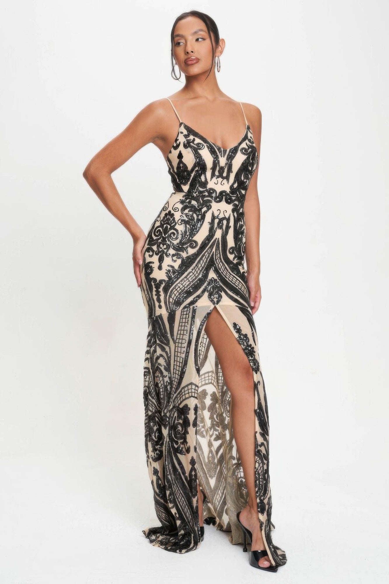 Spaghetti Strap Art Deco Sequins Maxi Dress - Flip Flop Dynasty